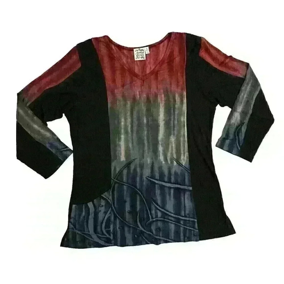 Parsley & Sage Womens SM Rayon Multicolor Abstract Tunic 3/4 Sleeve Pocket VNeck - Picture 3 of 12
